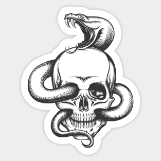 Snake and Skull Engraving Illustration Sticker